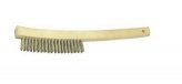 Wire Brush, Stainless Steel 1″x6″ with Wood Curved Handle 14″