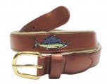 Belt, Leather Embroidery Sailfish Size 34 Khaki