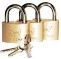 Padlock Set, Brass 3 Keyed Alike 40mm Wide Std Shank H: 21mm & Ø:6mm