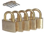 Padlock Set, Brass 5 Keyed Alike 40mm Wide Shank H: 21mm & Ø:6mm 5Pcs