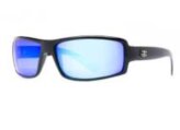 Sunglasses, New Wave Black Frame Blue Mirror Lens