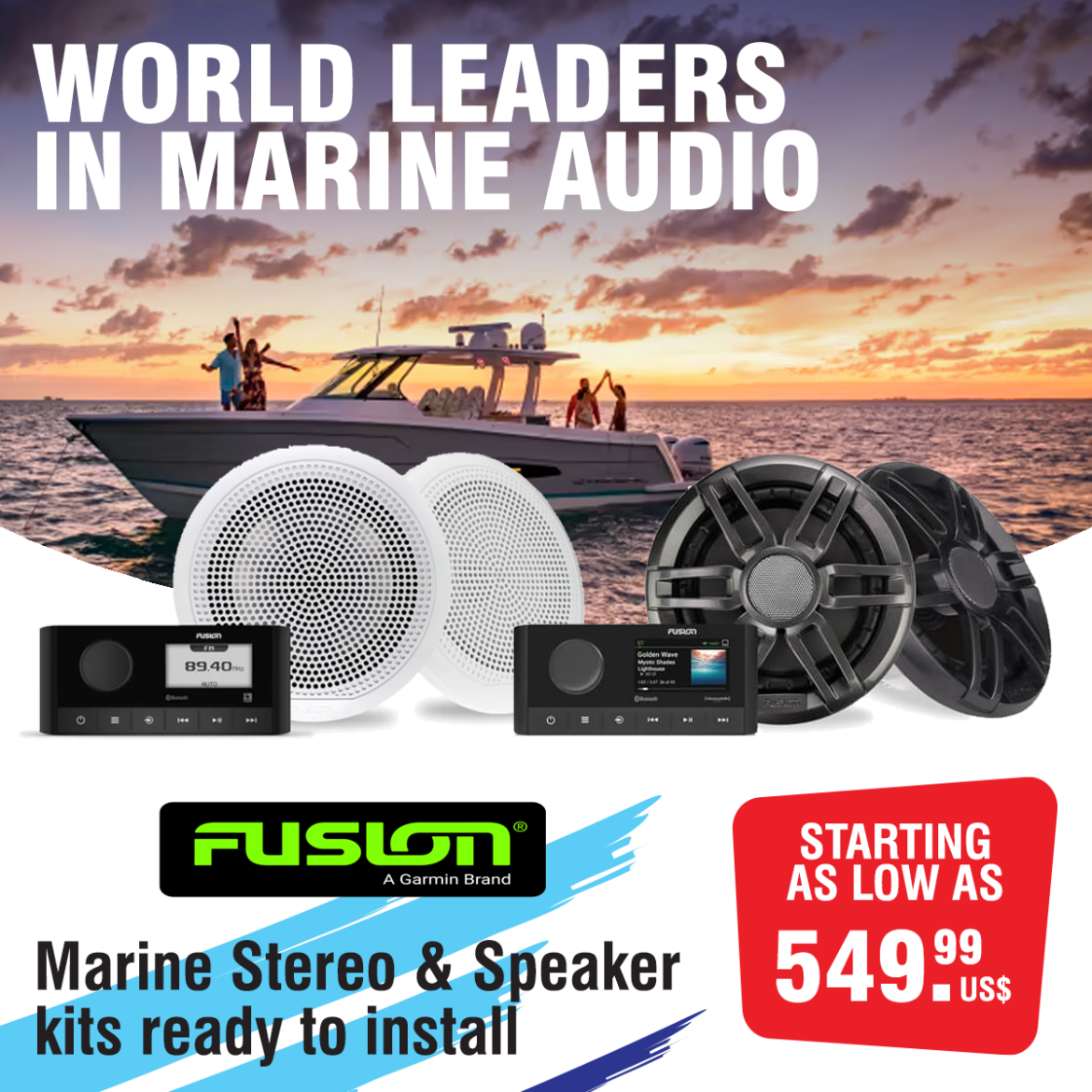 Marine stereo best sale system with subwoofer