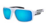 Sunglasses, Mega Mana Floating Polarized Frame: Shiny White Lens: Ice Blue Mirror