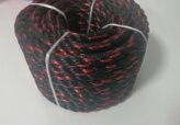 Rope, Potwarp 3/8″ (9.5mm) Twisted Polypropylene (Monofil) Black/Red Fleck 728′ Coil