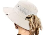 Sun Hat, Wide Brim Foldable with Ponytail Hole Beige