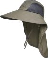Sun Hat, Wide Brim with Neck Flap Green