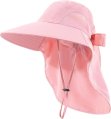 Sun Hat, Wide Brim Foldable with Neck Flap Pink